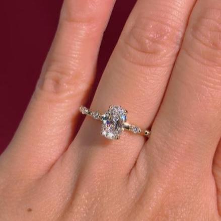 1 Ct Oval Lab Grown F - VS1 Diamond Ring / 1 CT Oval Diamond Thin Engagement Ring / Dainty Ring / 14k Gold Hidden Halo Oval Diamond Ring