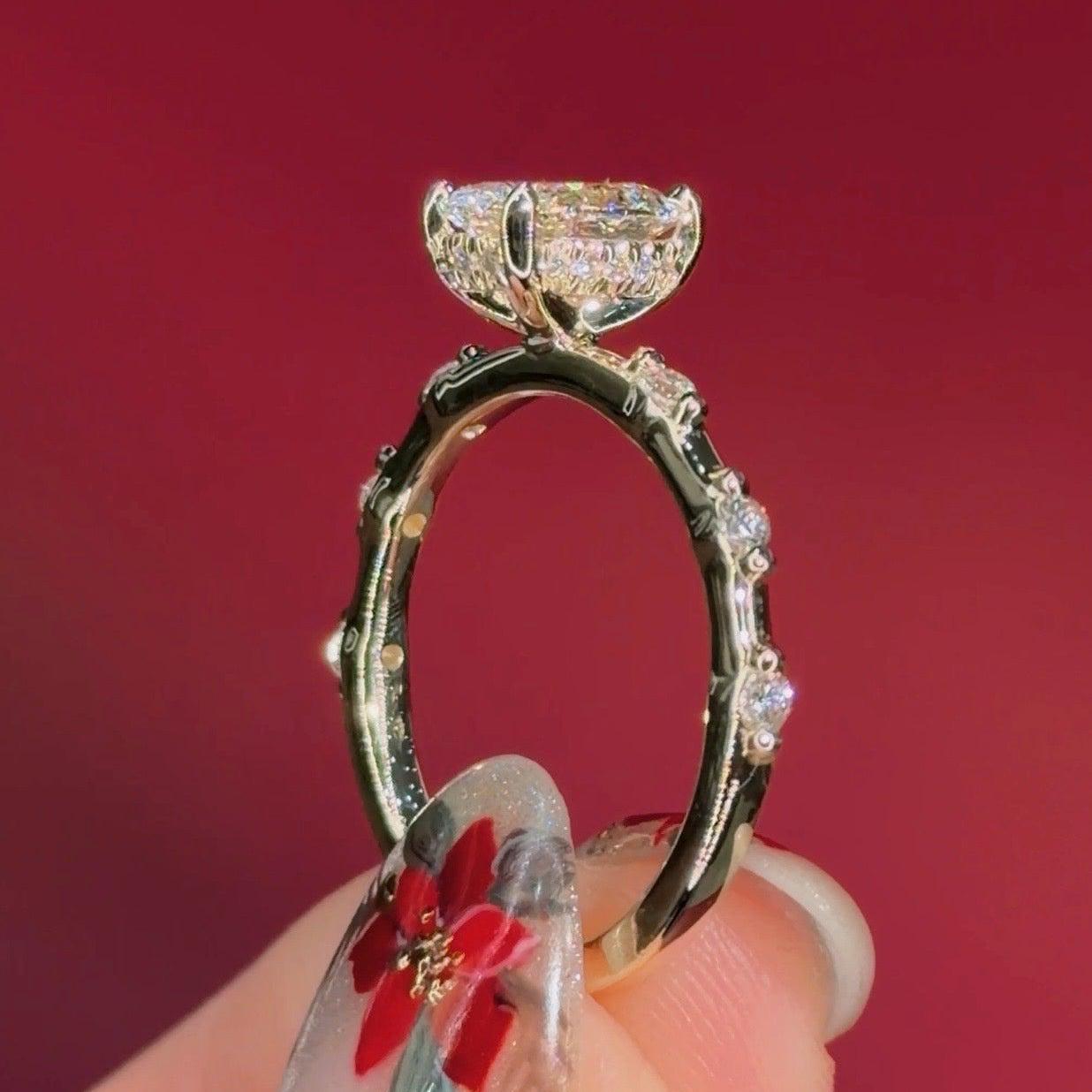 1 Ct Oval Lab Grown F - VS1 Diamond Ring / 1 CT Oval Diamond Thin Engagement Ring / Dainty Ring / 14k Gold Hidden Halo Oval Diamond Ring