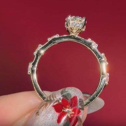 1 Ct Oval Lab Grown F - VS1 Diamond Ring / 1 CT Oval Diamond Thin Engagement Ring / Dainty Ring / 14k Gold Hidden Halo Oval Diamond Ring